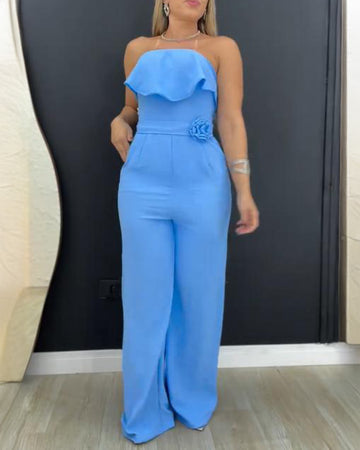 Bandeau Sleeveless Tied Detail Ruffles Romper